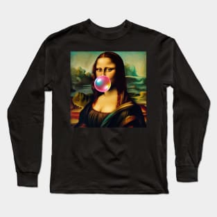 Mona Lisa Bubble Gum Day Celebration Long Sleeve T-Shirt